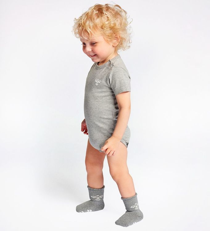 Hummel Baby Socks HMLSnubbie - Grey Melange w. Non-Slip