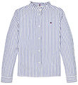 Tommy Hilfiger Bluse - Ruffle Kragen - Mid Blue/Optik White