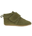 Pom Pom Leren Slippers - Beginners Klittenband - Kakhi