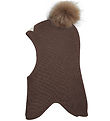 Racing Kids Balaclava - Wool/Cotton - 2-layer - Chestnut w. Pom-