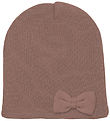Racing Kids Beanie - Wool/Cotton - Rose Brown w. Bow
