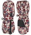 Minymo Mittens w. Zipper - Smoke Gray w. Flowers