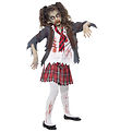 Smiffys Búningur - Zombie School Girl - Grátt/Hvítt/Rautt