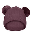 MP Beanie w. Pompons - Knitted - Wool - Grape Shake