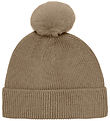 En Fant Beanie - Wool/Acrylic - Pine Bark w. Faux Fur Pom Pom
