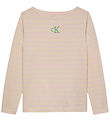 Calvin Klein Blouse - Boatneck Stripe - Turtledove/Chalk Pink Si