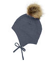 Minymo Beanie - Wool/Cotton - Stormy Weather w. Faux Fur