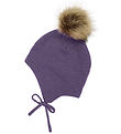 Minymo Beanie - Wool/Cotton - Purple Sage w. Faux Fur