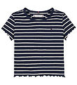 Tommy Hilfiger Stuttermabolur - Rib - Blue Grunnur White Stripe