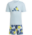 adidas Performance T-shirt/Sweatshorts - Blue/Yellow w. Smileys