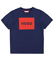 HUGO Stuttermabolur - Miðalda Blue/Rautt