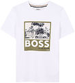 BOSS Stuttermabolur - Hvítur M. Dark Green