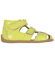 Pom Pom Sandals - Two Velcro Scalloped - Yellow Patent