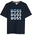 BOSS Stuttermabolur - Dökkblátt M. Prentað