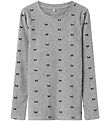 Name It Bluse - Rib - NkfDans - Grau Meliert/Schwarz m. Schleife