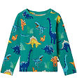 Småfolk Bluse - Teal m. Dinosaurier
