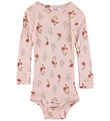 Joha Bodysuit l/s - Viscose/Bamboo - Pink w. Flower