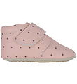 Pom Pom Skinntofflor - Nybörjare Velcro Tryck - Dusty Rose Dot