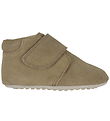 Pom Pom Skinntofflor - Nybörjare Velcro Säsong - Khaki Suede