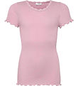 Rosemunde T-shirt - Rib - Balta - Prisma Rosa m. Spetsar