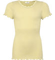 Rosemunde Stuttermabolur - Rib - Hvítur - Pastel Yellow M. Blúnd