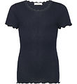 Rosemunde T-shirt - Rib - Balta - Navy w. Lace