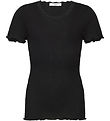 Rosemunde T-shirt - Rib - Balta - Black w. Lace