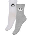 Minymo Socken - 2er-Pack - Grau Meliert/Weiß m. Smiley