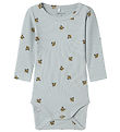 Name It Bodysuit l/s - Rib - NbmFunkab - Pearl Blue w. Bees