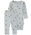 Name It Bodysuit - l/s - NbmFunkab - Pearl Blue w. Bees