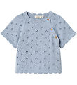Lil' Atelier T-shirt - Stickad - NmfJola - Zen Blue m. Hålmönste