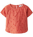 Name It T-shirt - NmfVioleta - Spiced Coral w. Embroidery Anglai