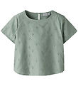 Name It T-shirt - Violeta - Aqua Gray w. Embroidery Anglaise