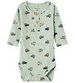 Name It Bodysuit l/s - Rib - NbmHukab - Aqua Gray w. Cars