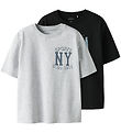 Name It - T-shirt - NkmValix - 2-Pack - Light Grey Melange/Black