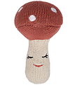 OYOY Rattle - Knitted - Mushroom - Offwhite/Red
