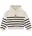 Calvin Klein Hoodie - Logo Ränder med boxig passform - White Cap