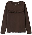 Name It Blússa - Rib - NmfLalla - Seal Brown M. Mynsturprjón