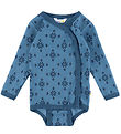 Joha Wrap Bodysuit l/s - Wool/Cotton - Blue w. Snowflakes