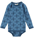 Joha Bodysuit l/s - Wool/Cotton - Blue w. Snowflakes