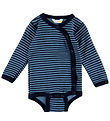 Joha Wrap Bodysuit l/s - Wool - Blue w. Stripes