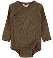 Joha Wrap Bodysuit l/s - Wool/Silk - Brown Melange