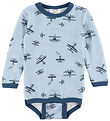 Joha Bodysuit l/s - Wool/Bamboo - Light Blue w. Airplanes