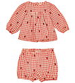 Flöss Sett - Kjóll/Bloomers - Berry Gingham M. Köflótt
