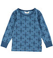 Joha Blouse - Wool/Cotton - Blue w. Snowflakes
