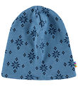 Joha Beanie - 2-layer - Wool/Cotton - Blue w. Snowflakes