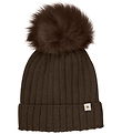 Huttelihut Beanie - Wool/Cotton - Knitted - Melange Dark Brown w