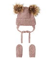 Name It Set - Beanie/Mittens - Knitted - NbnMora - Woodrose