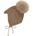 Huttelihut Baby Hat w. Pom-Pom - Alpaca wool - Knitted - Camel M