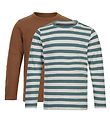 Minymo Long Sleeve Tops - 2-pack - White/Green Striped/Toffee